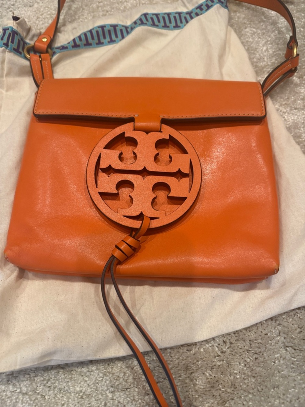 Tory Burch Bright Orange Leather Fleming-Inspired Crossbody - Picture 2 of 12